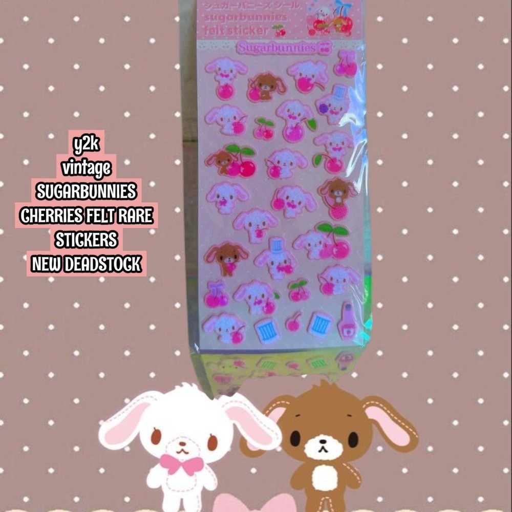 Vintage Sanrio Sugarbunnies Cherry Felt Sticker Sheet brand new dead stock